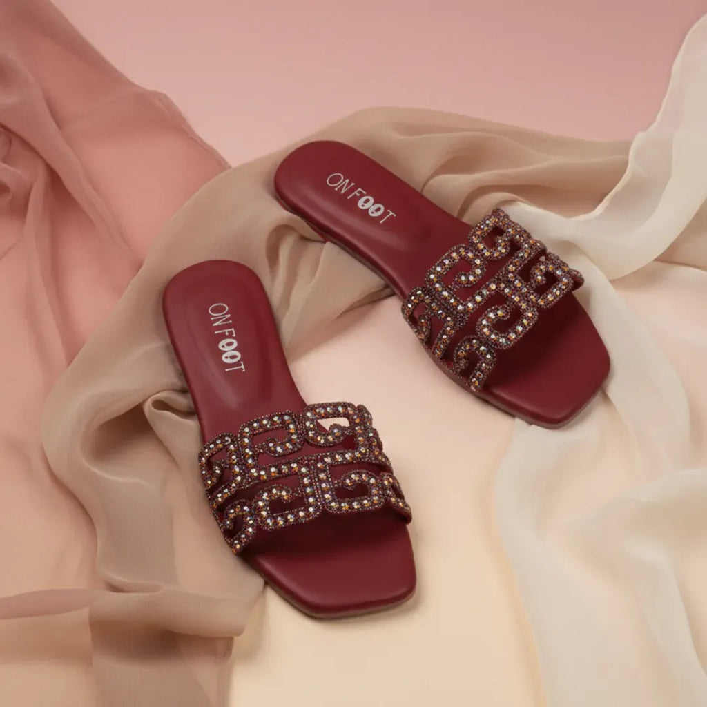 Maroon Gemstone Women's Slides Size 36-41