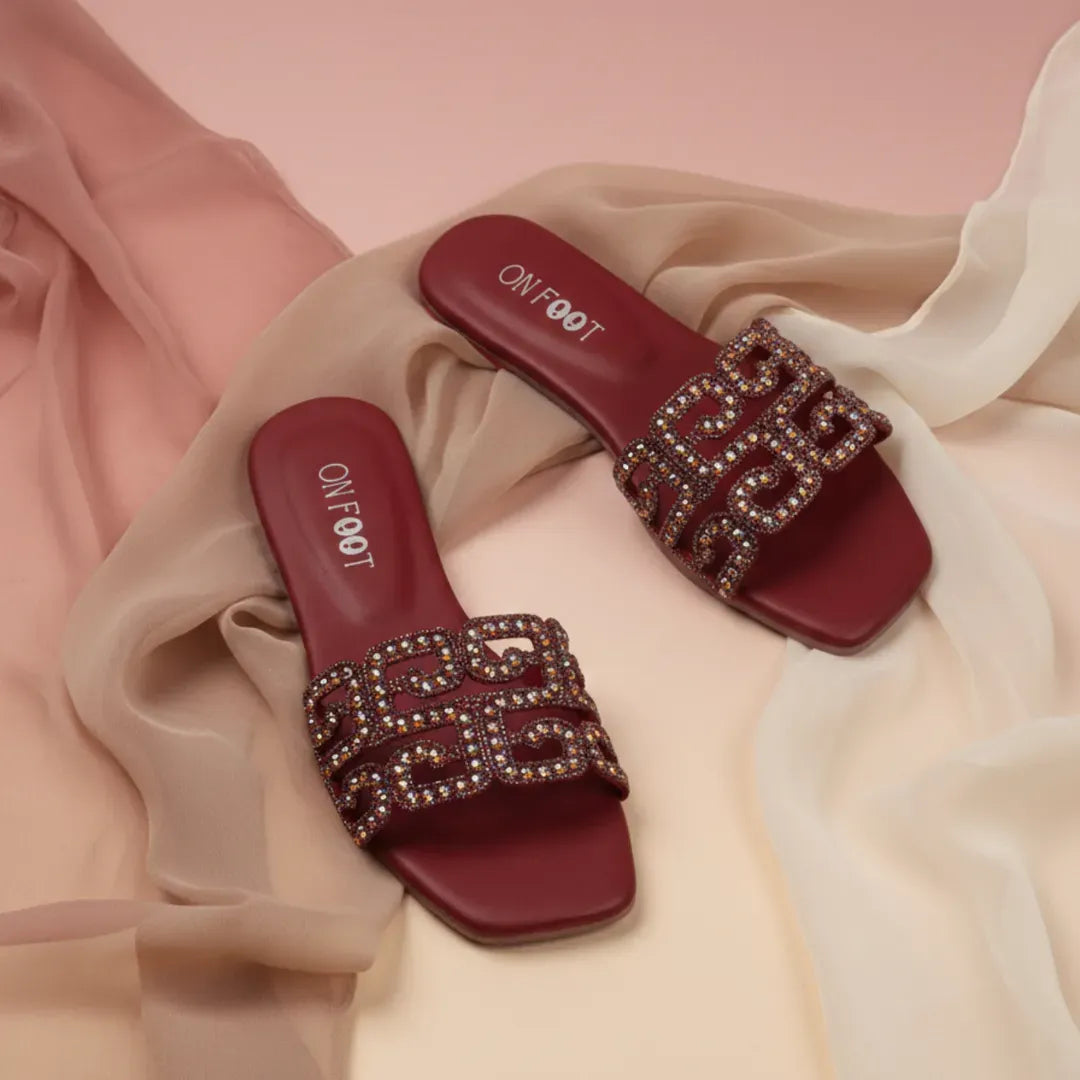 Maroon Gemstone Women's Slides Size 36-41