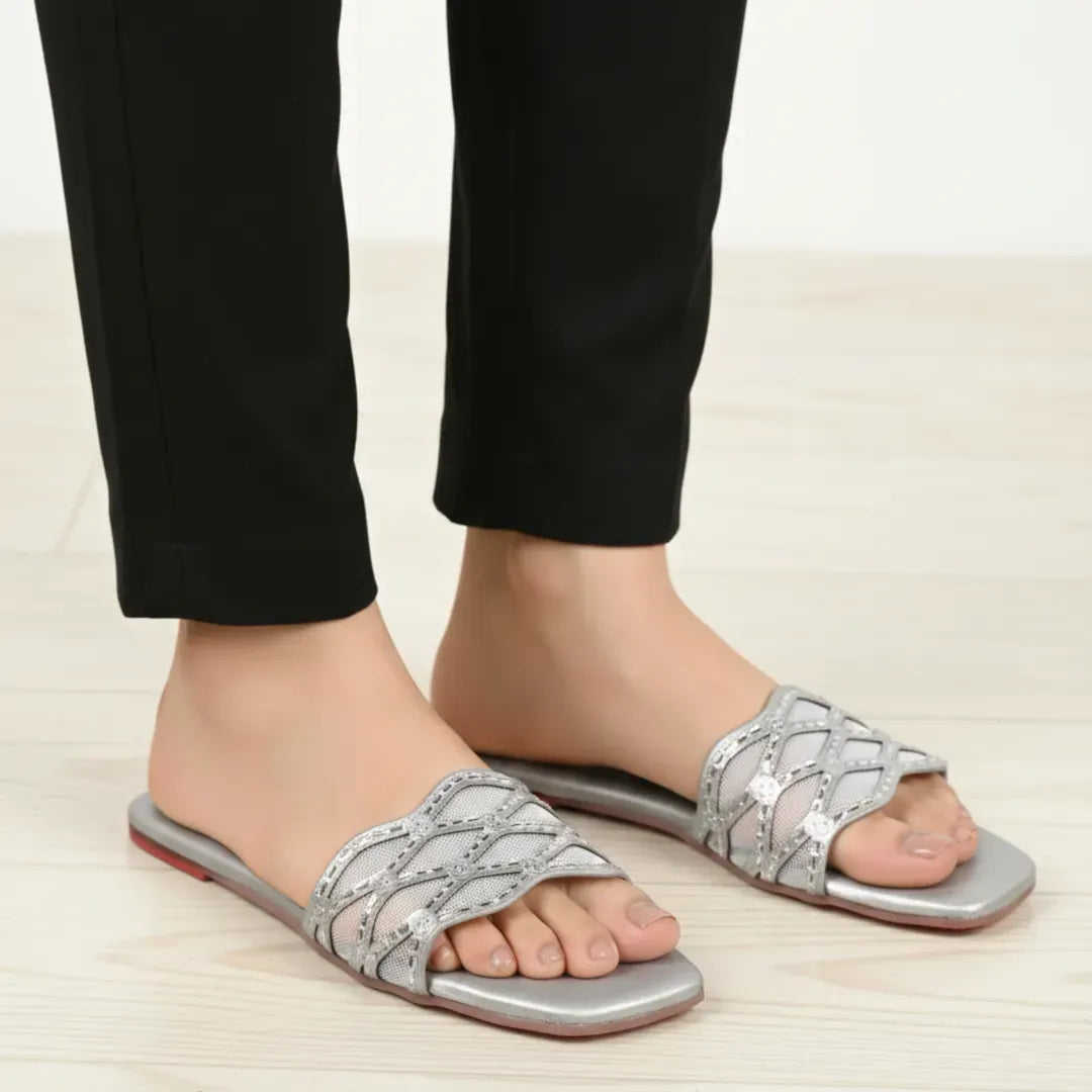 Rose Weave Silver Slides 050
