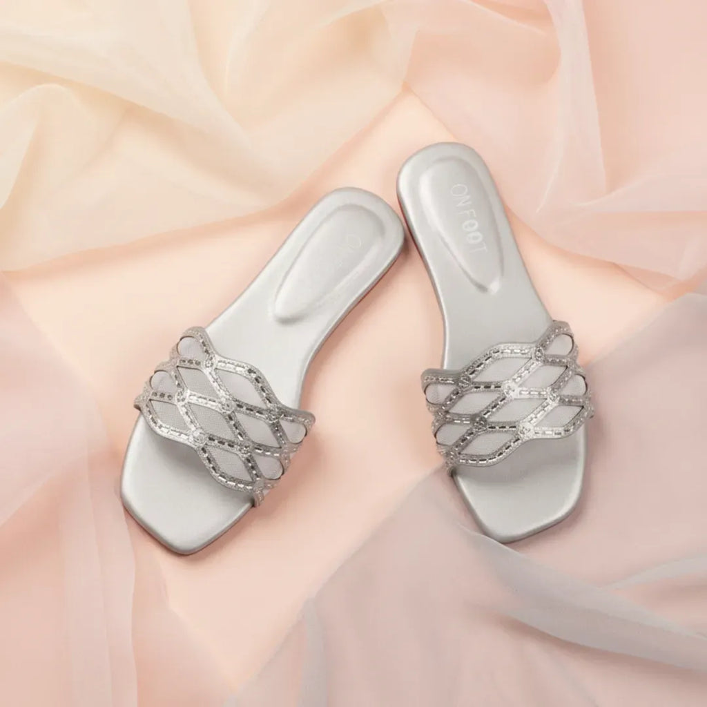 Rose Weave Silver Slides 050