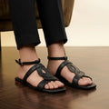 Black Wave Ankle Strap Sandals 058