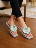 Women's Floral Olive Slip On Grey Heels 063
