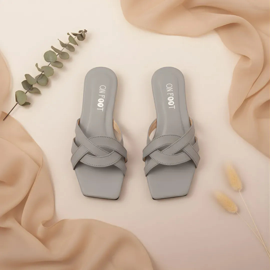 Grey Rexine Women's Flat Sandals 36-41