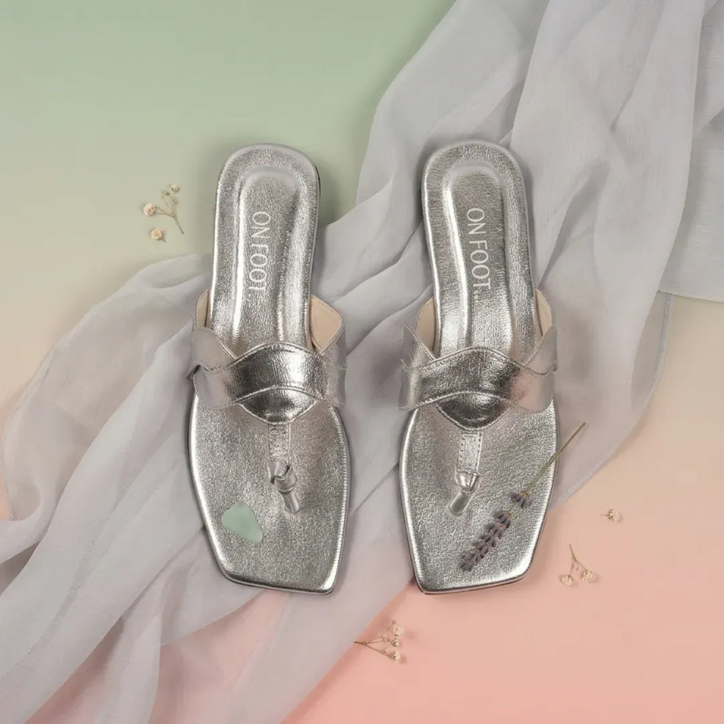 Silver Cross Toe Flat Sandals for Women