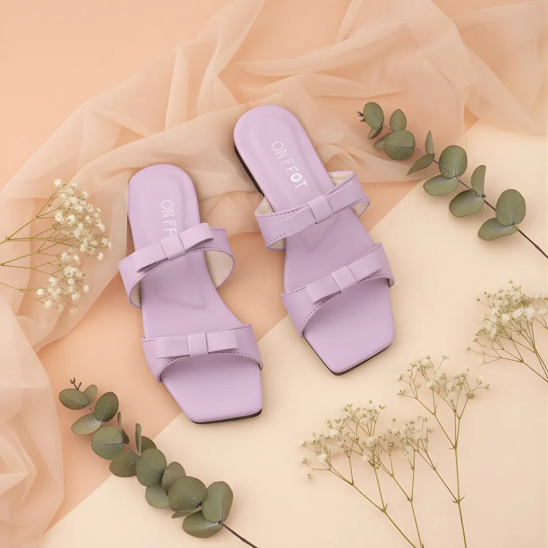 Purple Bow Sandals for Women Flat Heel Casual Formal