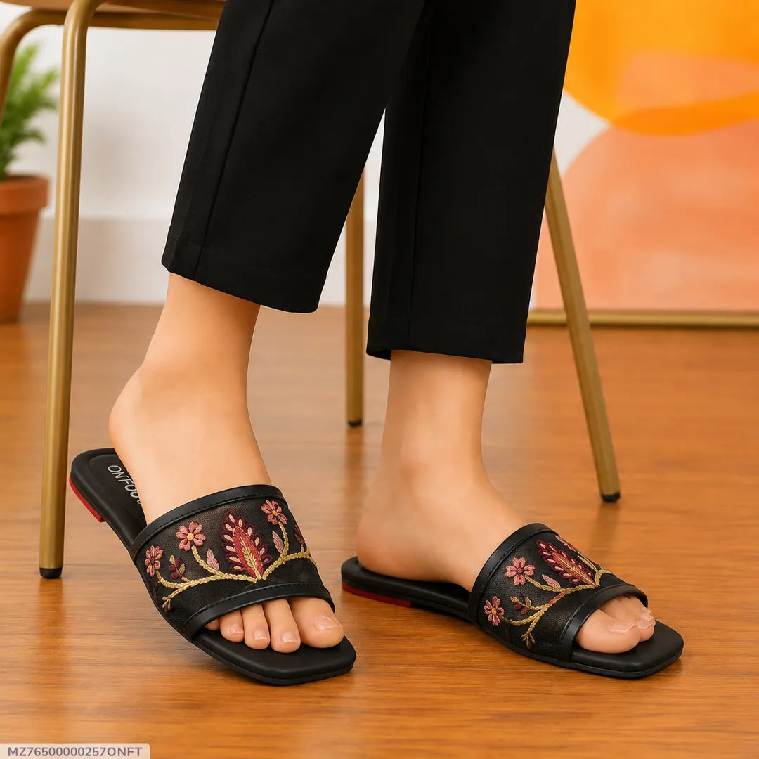Celeste Embroidered Black Women's Casual Formal Sliders