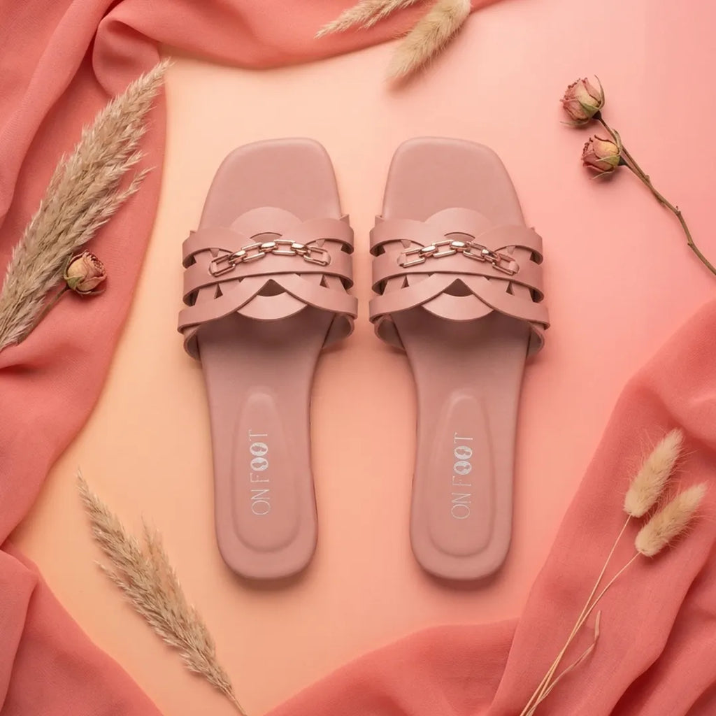 Pink Ruby Chain Cross Slides for Women