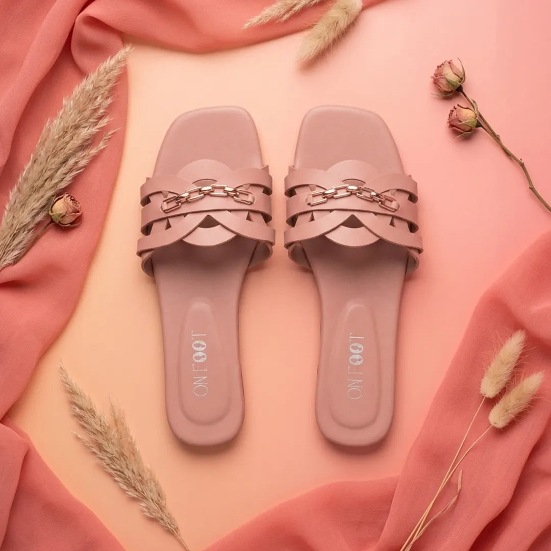 Pink Ruby Chain Cross Slides for Women