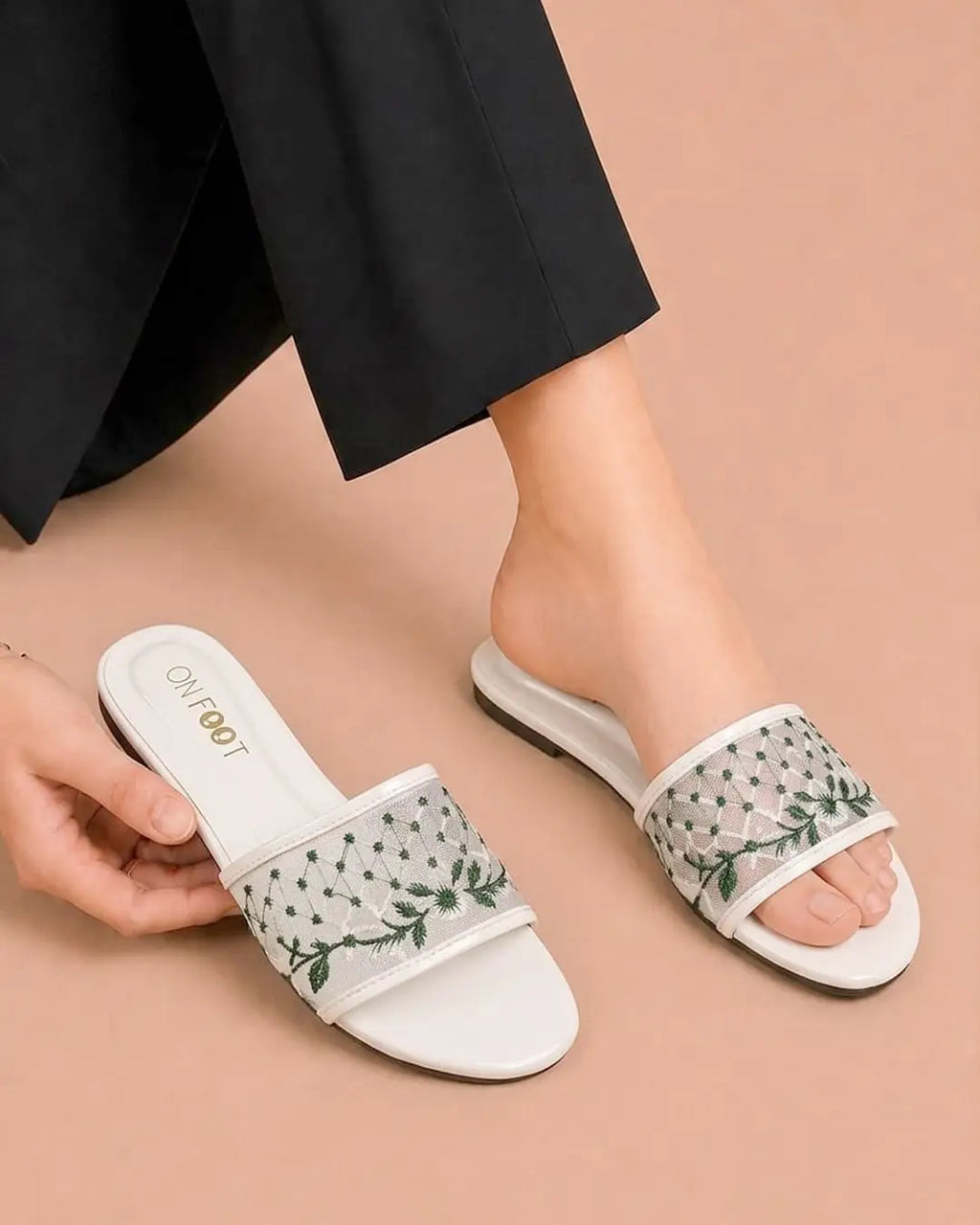 Women's Rexine Fancy Flats - 083 - 1 - Green & white