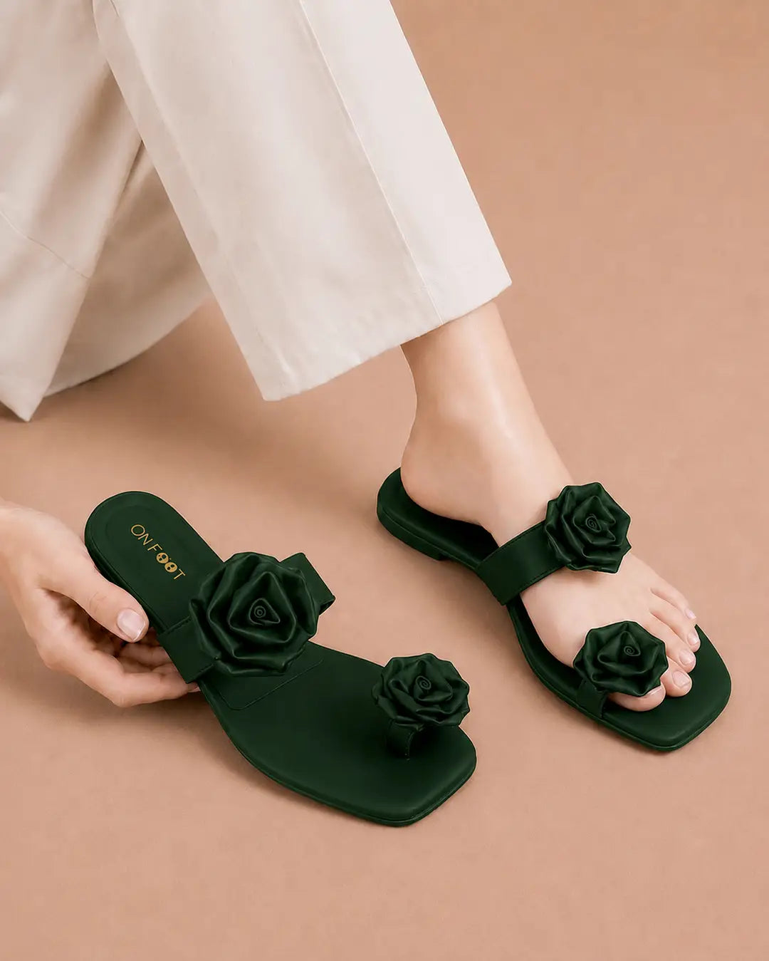 Floral Toe Ring Flat - 078 - Khaii Green