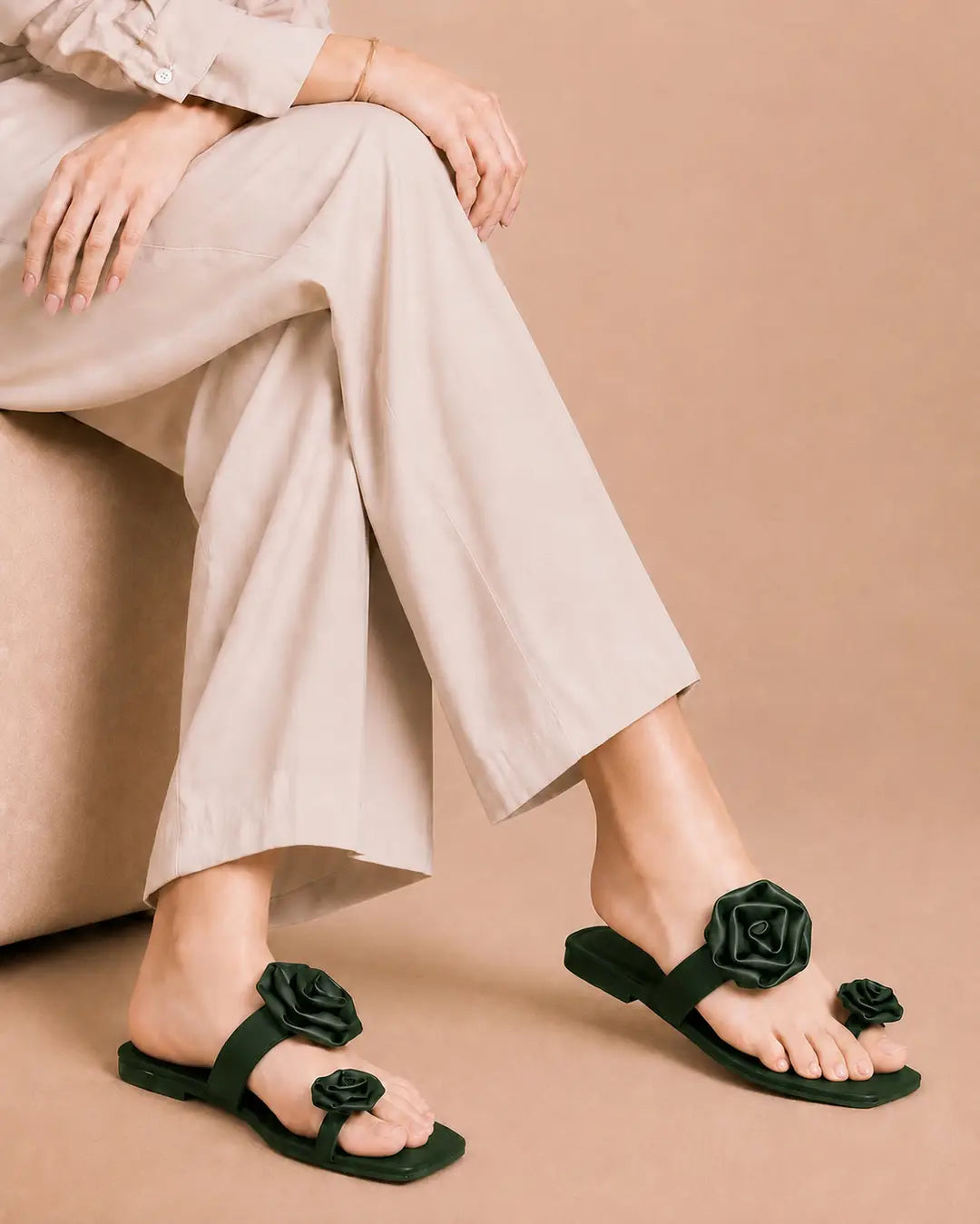 Floral Toe Ring Flat - 078 - Khaii Green