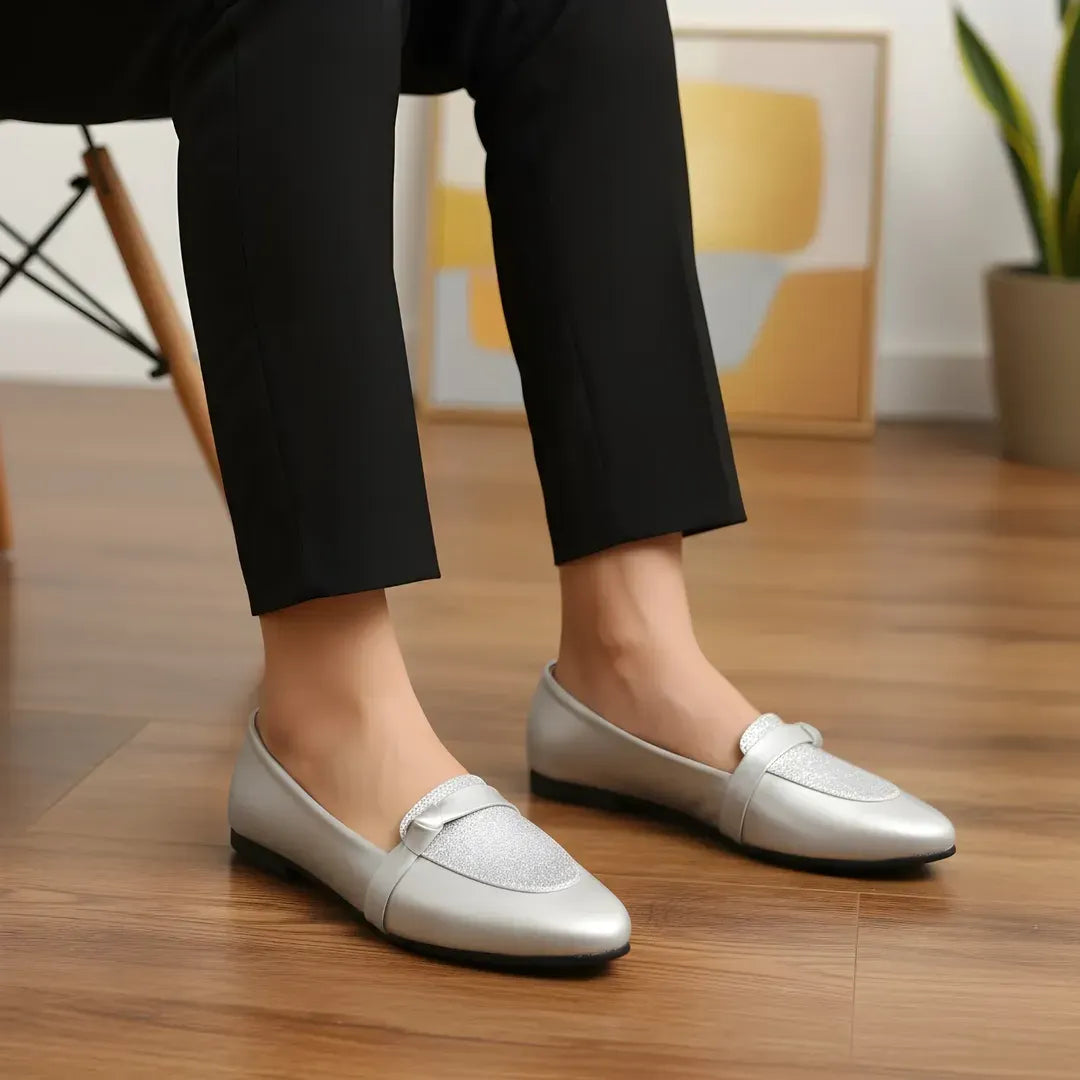 Silver Women's Loafers with Flat sole