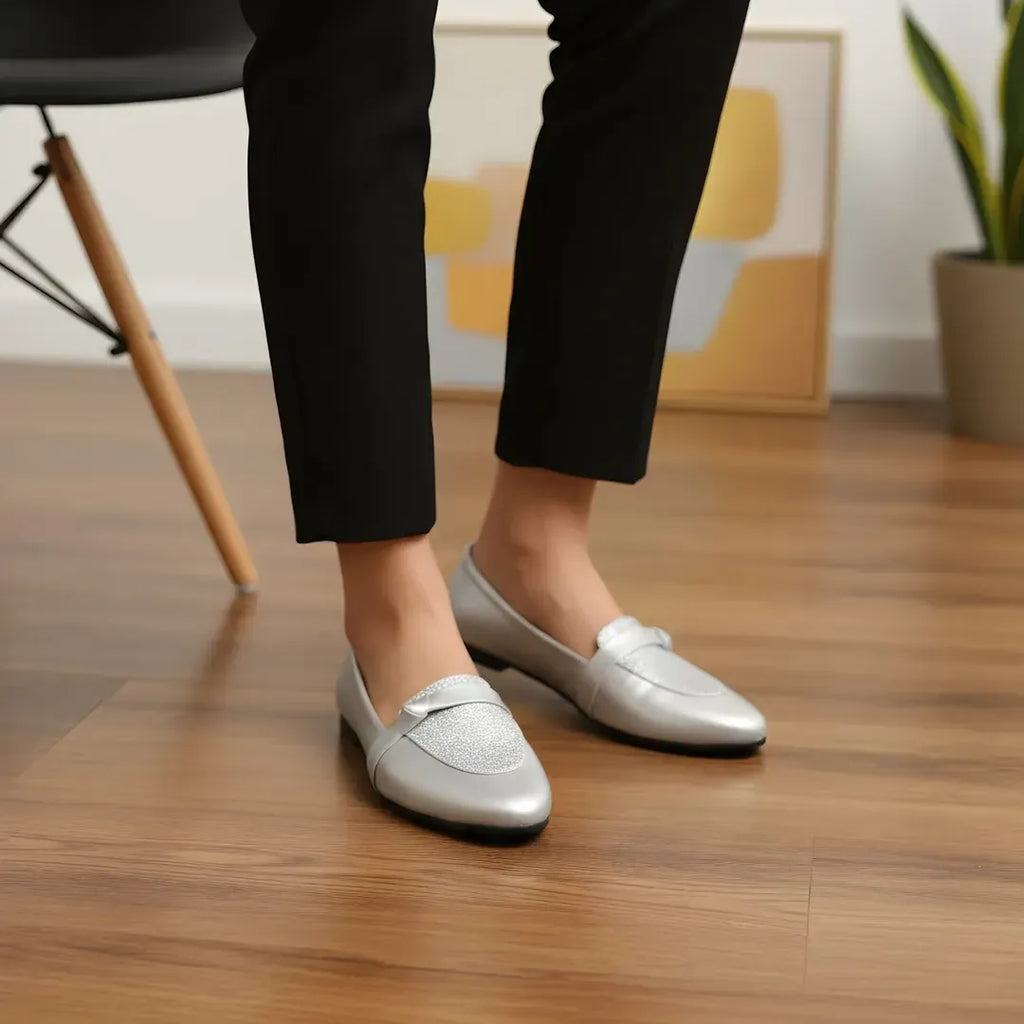 Silver Women's Loafers with Flat sole