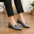 Grey Women's Slip-On Loafers with Strap