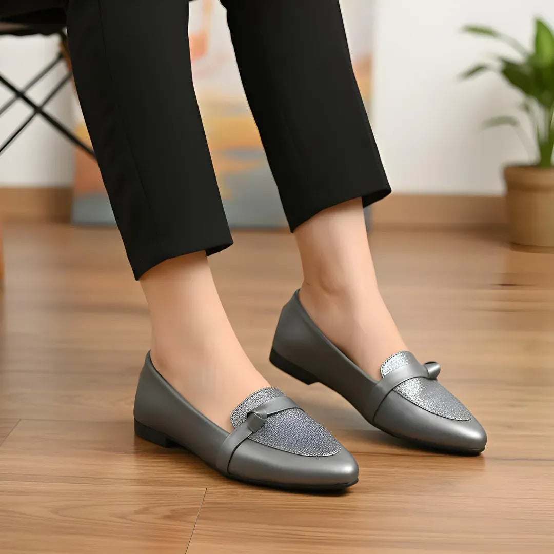 Grey Women's Slip-On Loafers with Strap