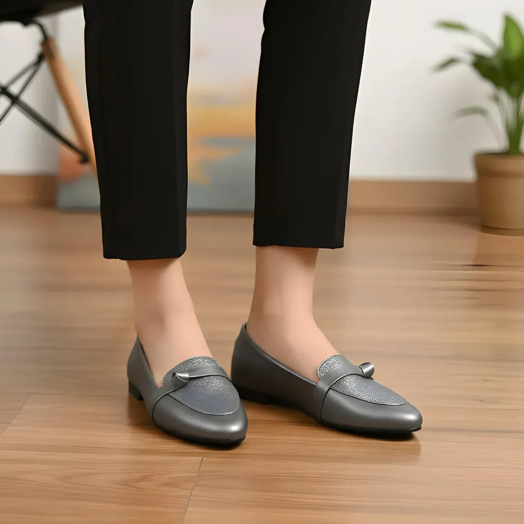 Grey Women's Slip-On Loafers with Strap