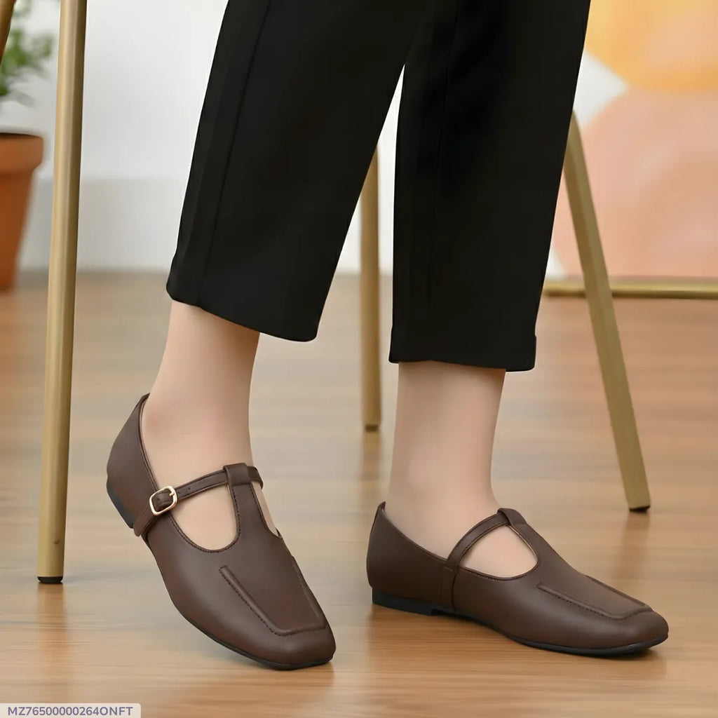Women Brown Rexine Pumps with Strap Formal Casual Wear