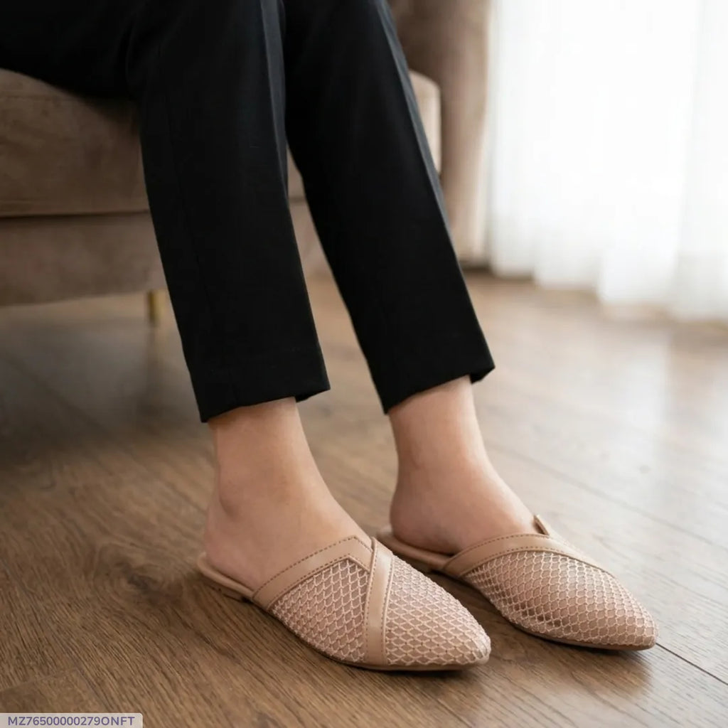 Peach Mesh Point Pumps for Women - Formal Casual Wear