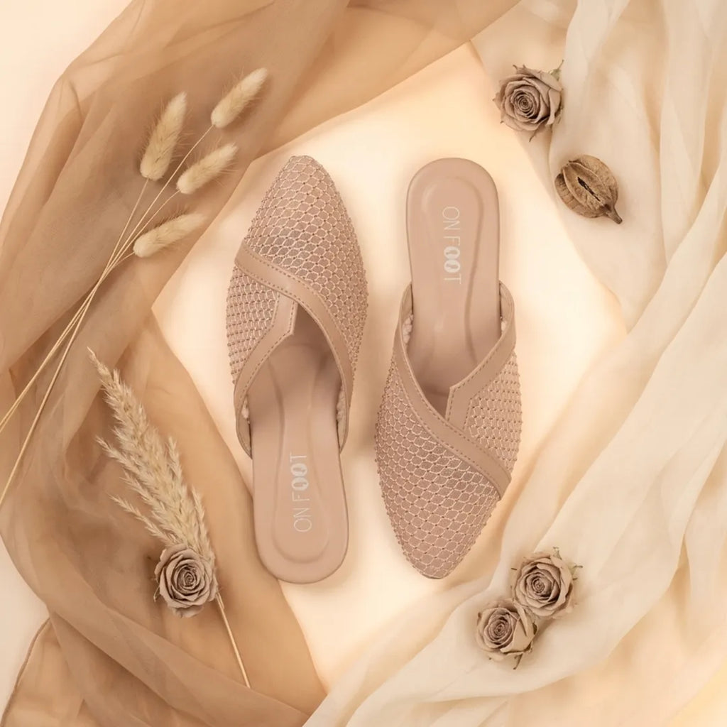 Peach Mesh Point Pumps for Women - Formal Casual Wear