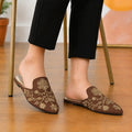 Elegant Floral Embroidered Backless Loafers - 071 - Mustard