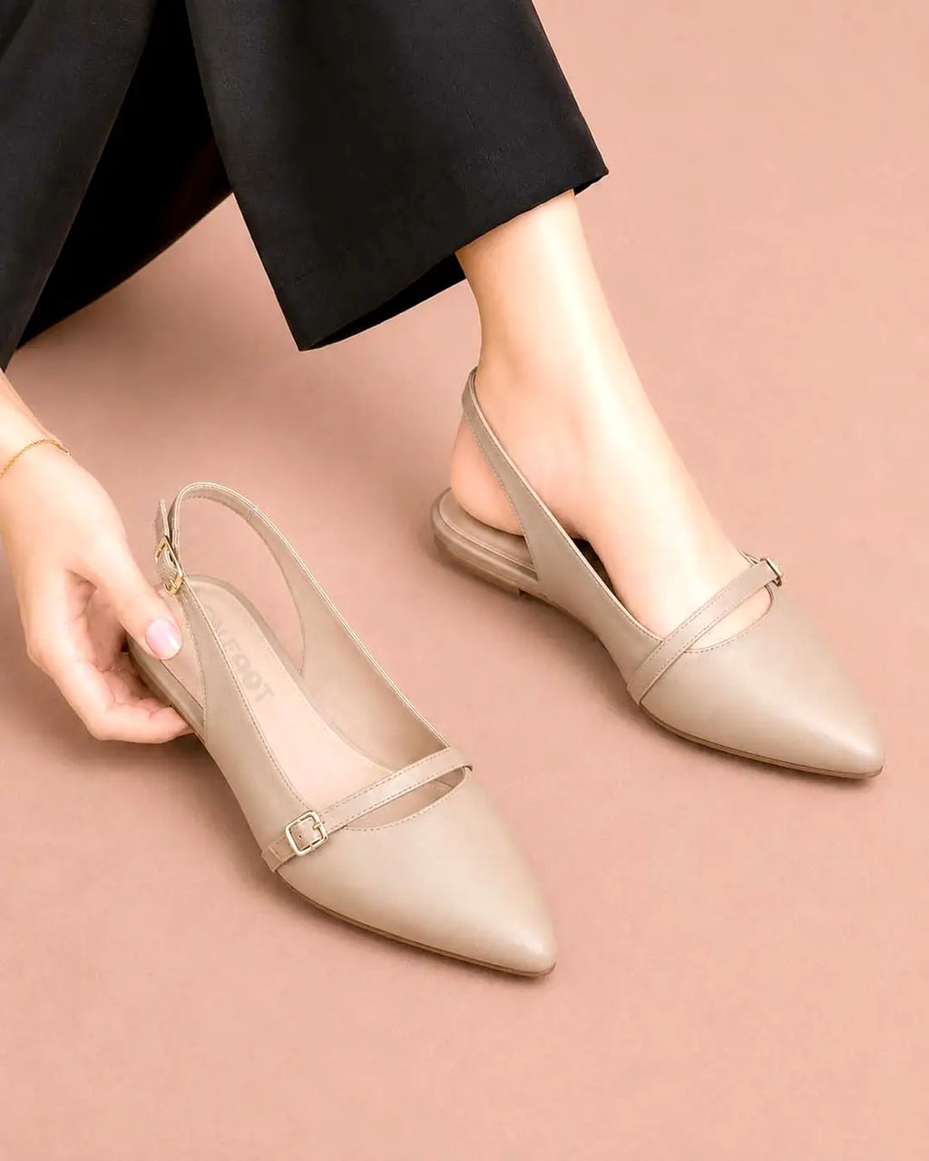 Elegant Slingback Pointed Toe Flats - 075 - Fawn
