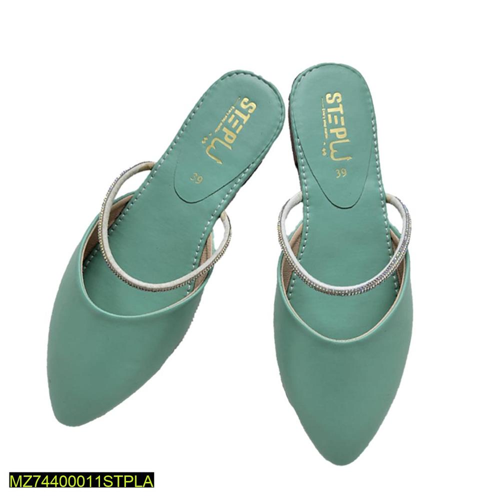 Women's Mint Green Rexine Flat Shoes with Zipper Detail