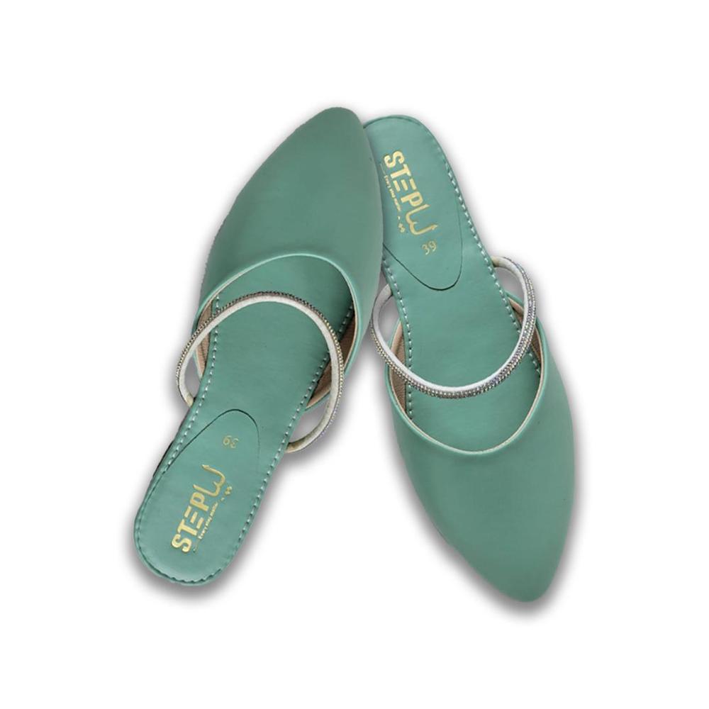 Women's Mint Green Rexine Flat Shoes with Zipper Detail