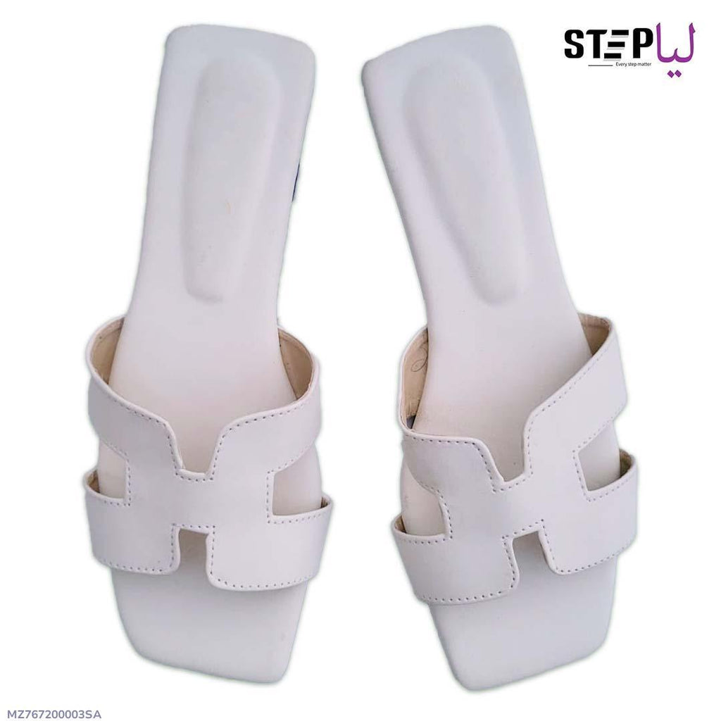 White Rexine H-Strap Slippers Size 6-11