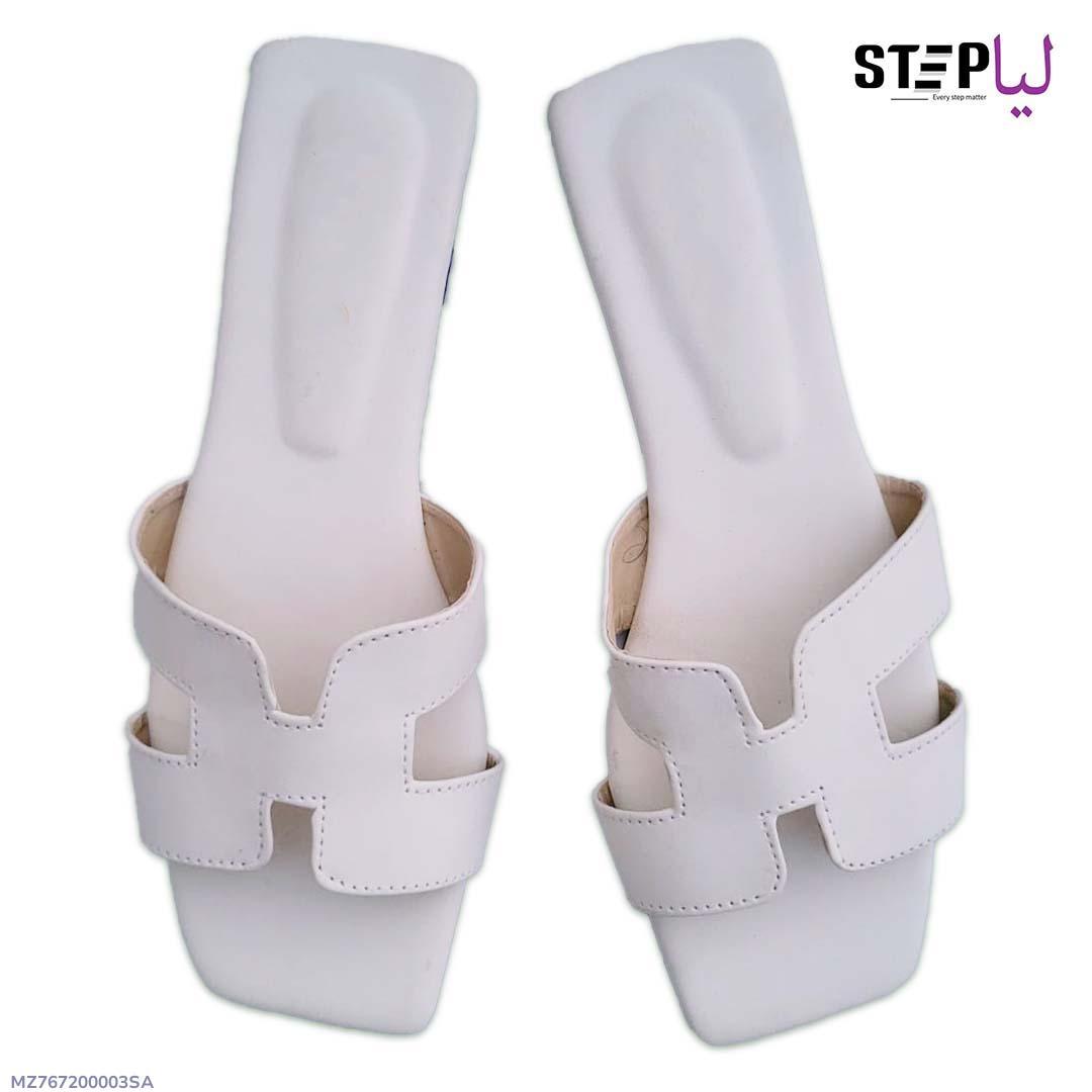 White Rexine H-Strap Slippers Size 6-11