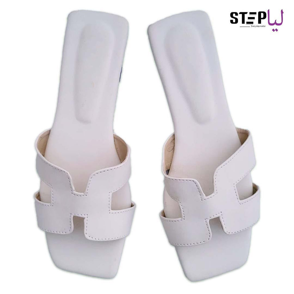 White Rexine H-Strap Slippers Size 6-11