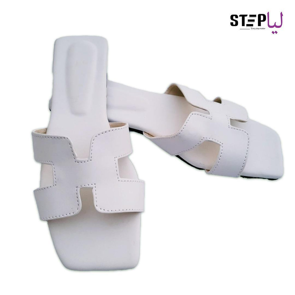 White Rexine H-Strap Slippers Size 6-11