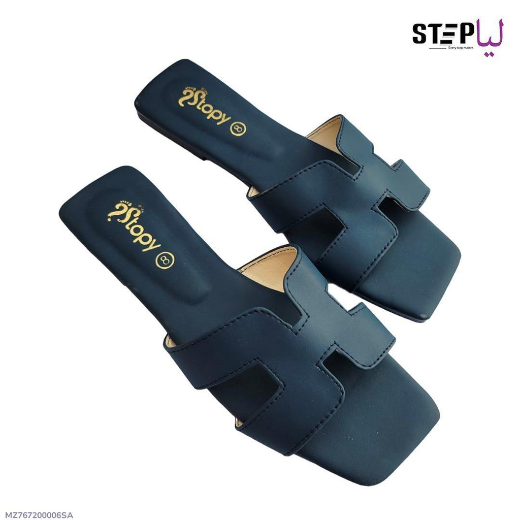 Black Rexine H-Strap Flat Shoes Pakistan