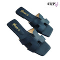 Black Rexine H-Strap Flat Shoes Pakistan