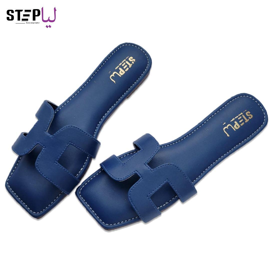 Blue Rexine Flat Sandals H-Strap Size 6-11
