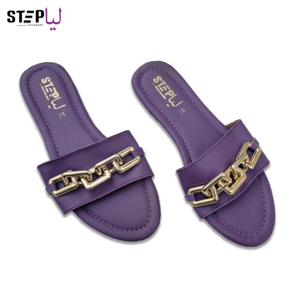 Purple Chain Women's Rexine Slides Size 6-11