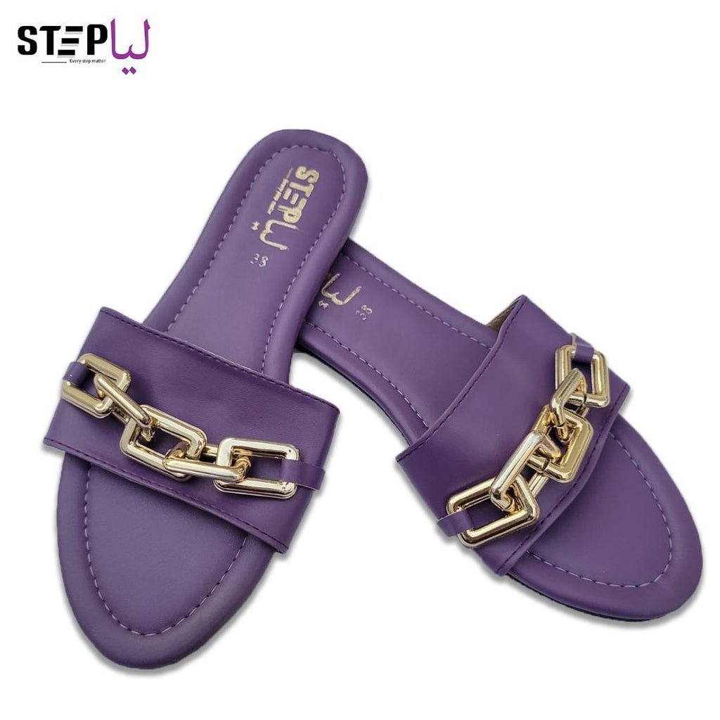 Purple Chain Women's Rexine Slides Size 6-11