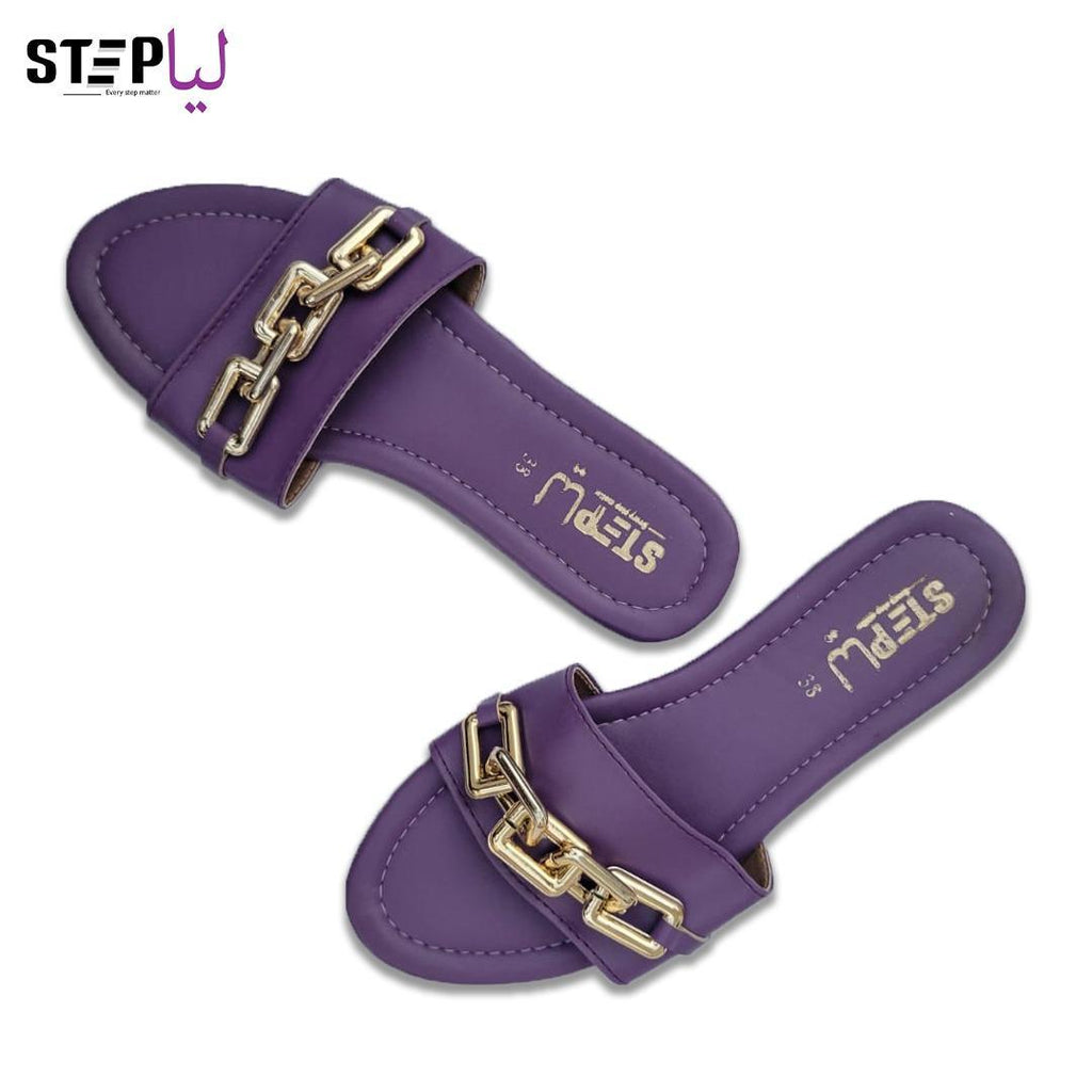 Purple Chain Women's Rexine Slides Size 6-11