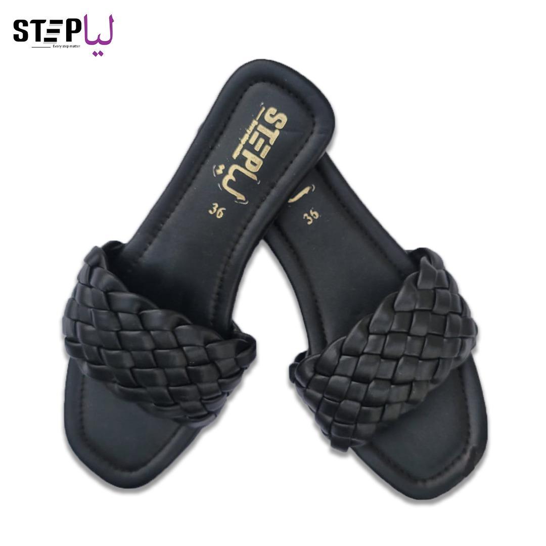 Black Rexine Women's Flat Slides Size 36