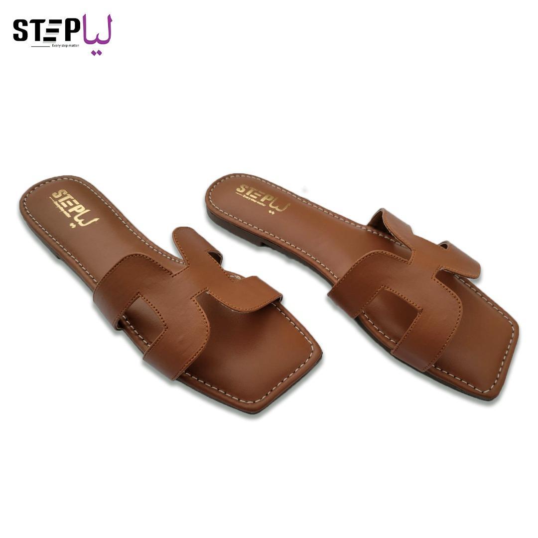 Women's H-Strap Rexine Sandals Brown Square Toe