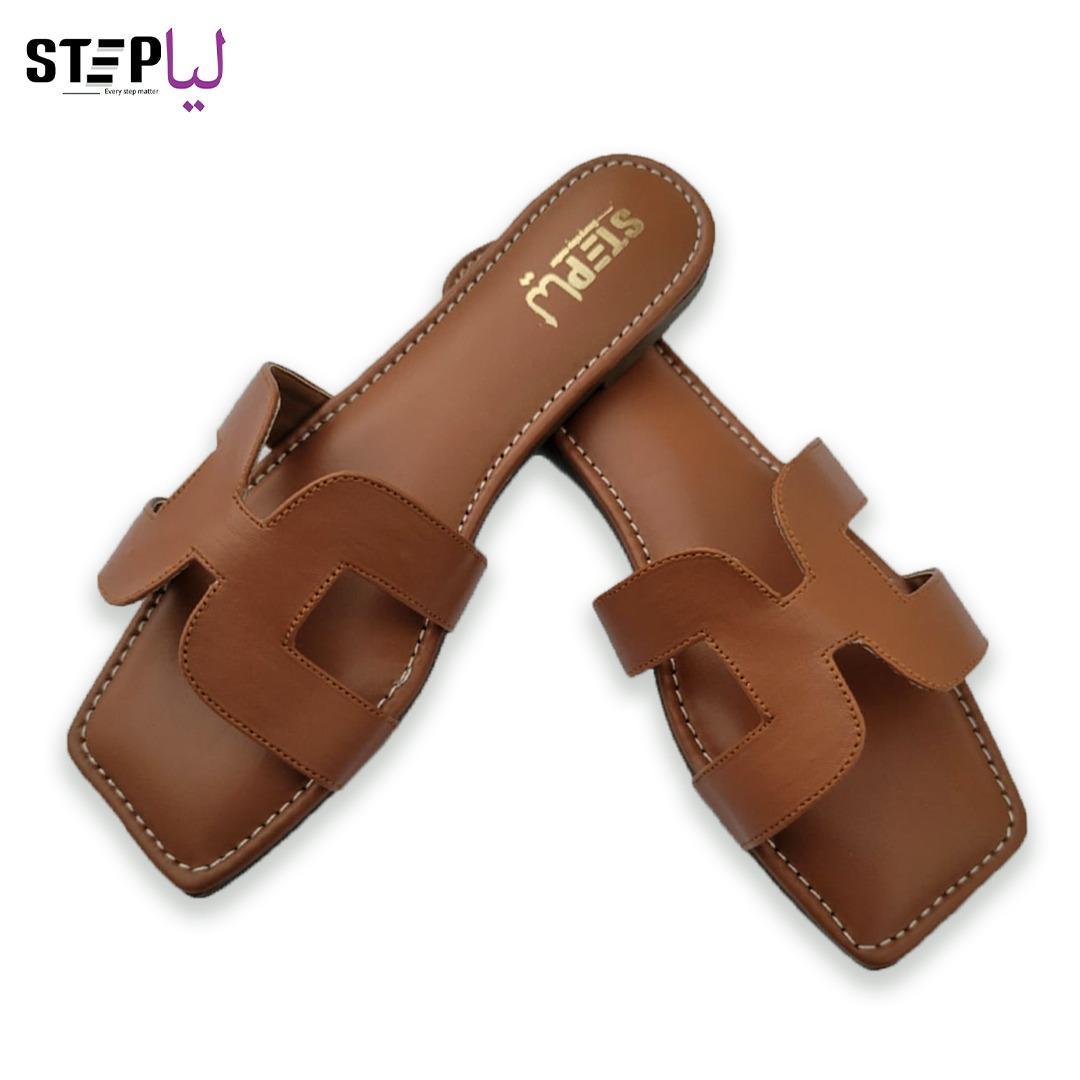 Women's H-Strap Rexine Sandals Brown Square Toe