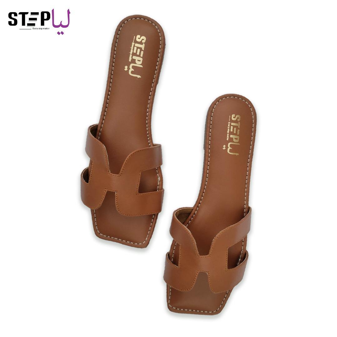 Women's H-Strap Rexine Sandals Brown Square Toe