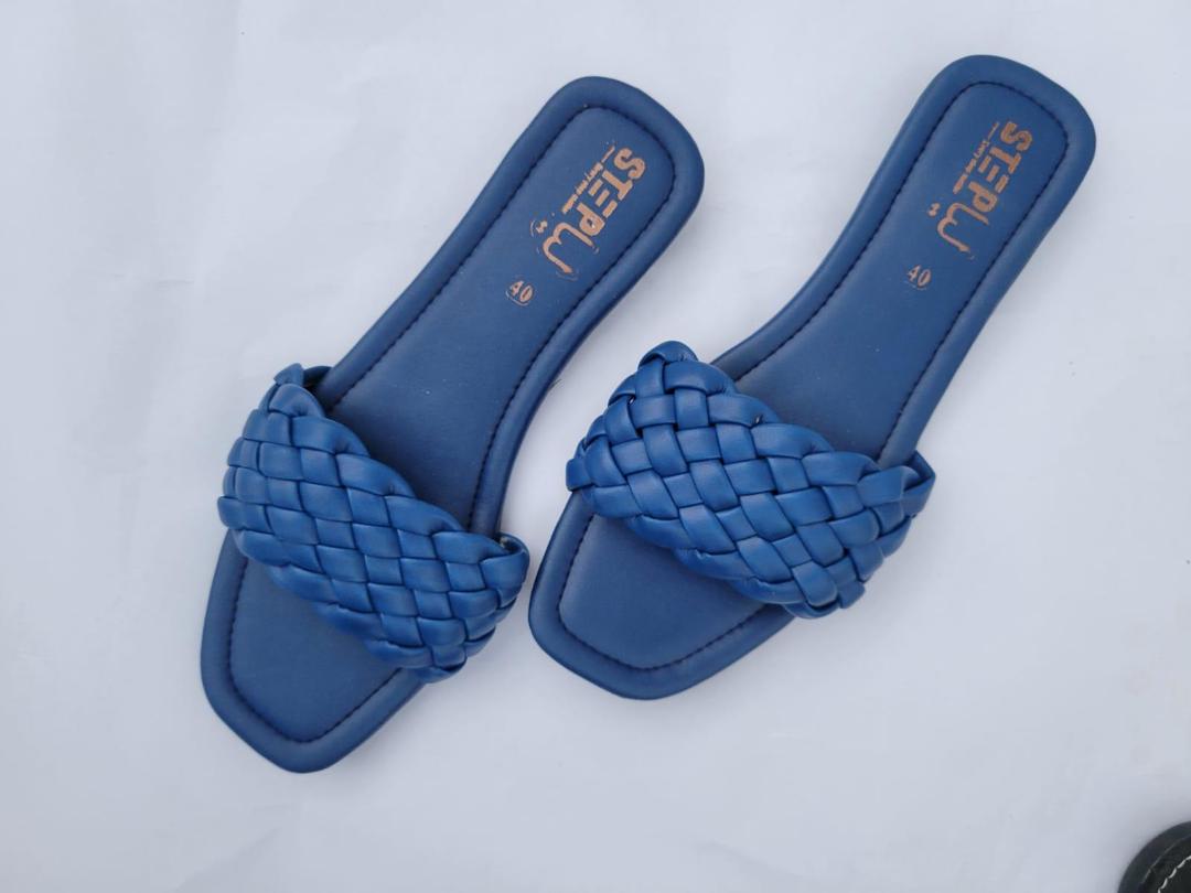 Blue Leather Women's Flat Shoes Size 40