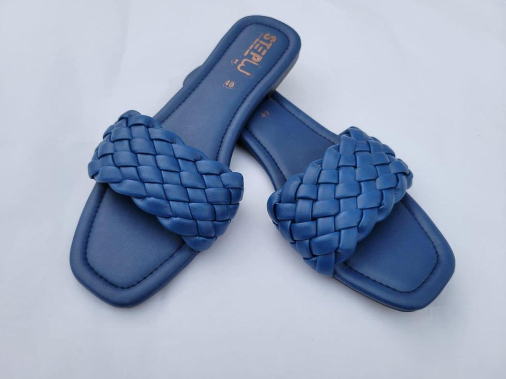 Blue Leather Women's Flat Shoes Size 40