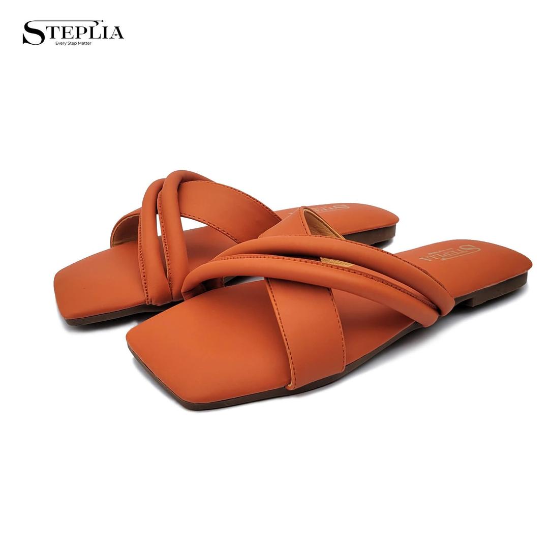 Women's Orange Leather Casual Flats Size 6-11