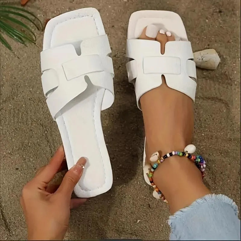 White Rexine Women's Flat Sandals Summer Casual Wear