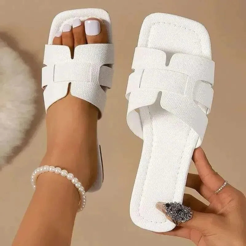 White Rexine Women's Flat Sandals Summer Casual Wear