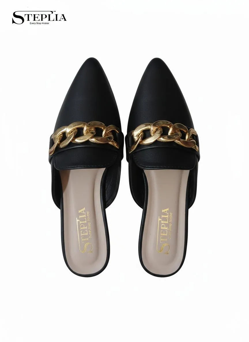 Black Chain Women's Formal Flats Size 6-11