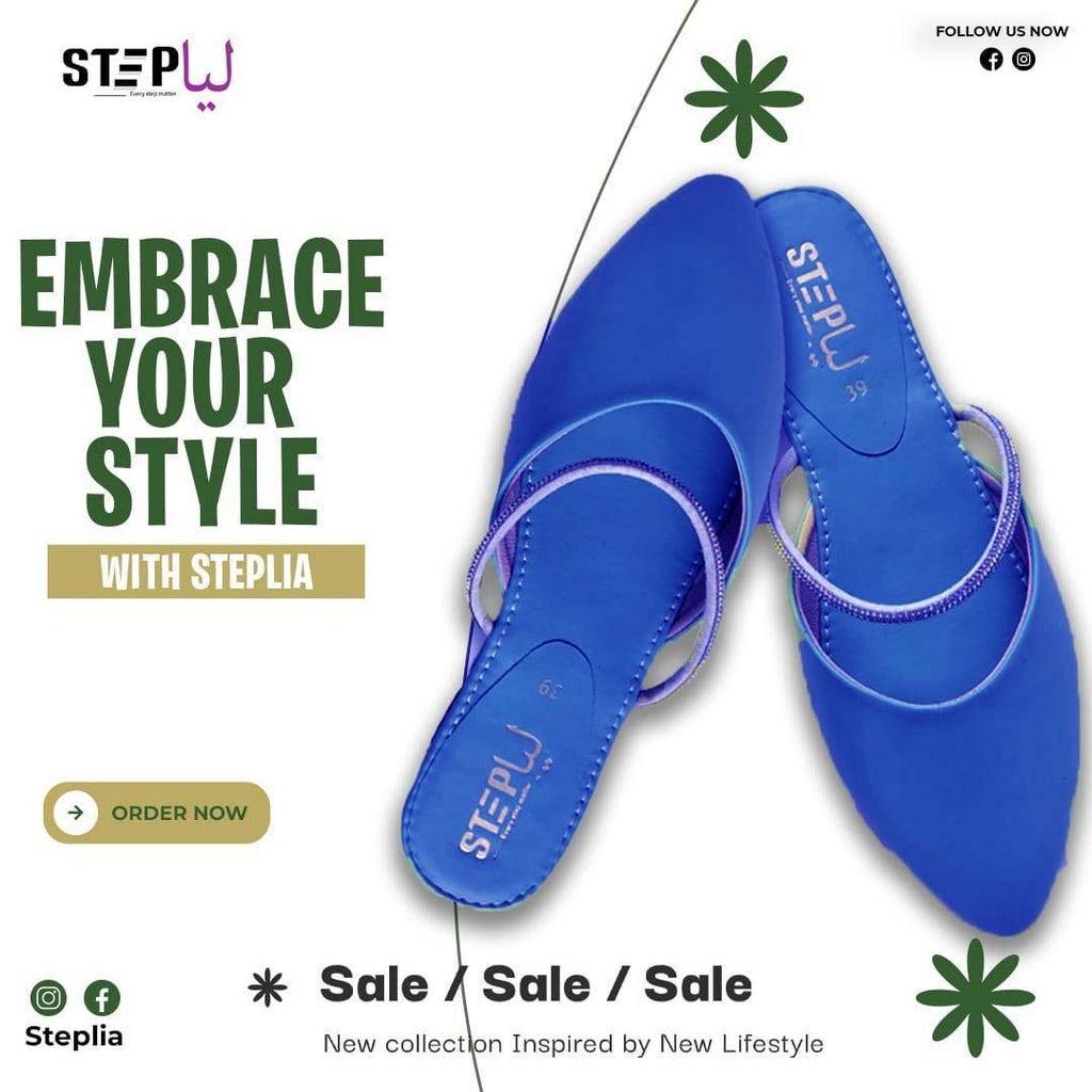 Women's Rexine Fancy Mules Blue Size 6-11