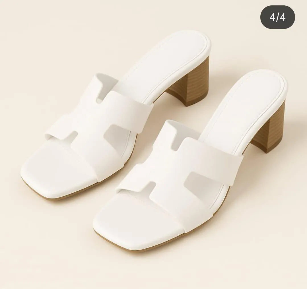 White Chunky Heels for Women, Synthetic Leather, Open Toe, Sizes 6-11