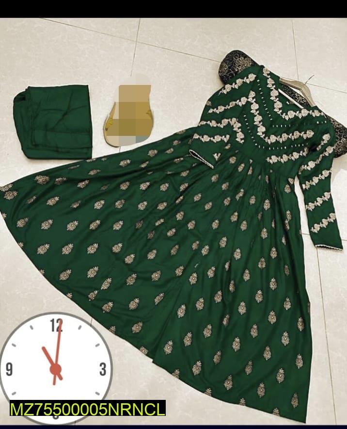 Women's Green Mirror Embroidered Shamoz Silk Maxi Suit